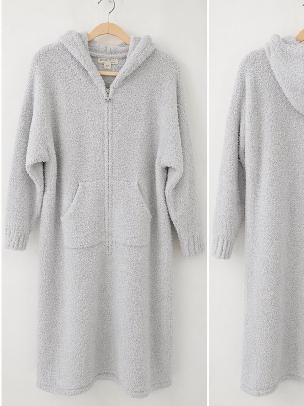 Barefoot Dreams Plush Hooded Zip Dress in Light Gray